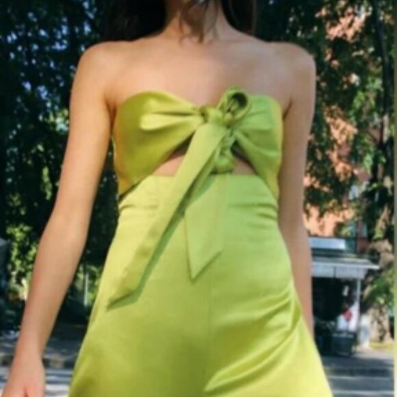 ZARA Satin Strapless Bow Jumpsuit – Lime Green / Tailored to Fit XS–S - Picture 3 of 6